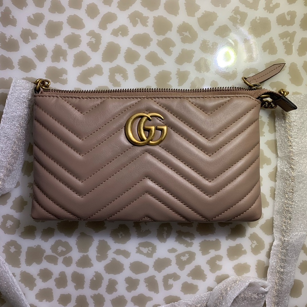 NWT GUCCI Calfskin Matelasse Mini GG Marmont Chain Bag Porcelain Rose